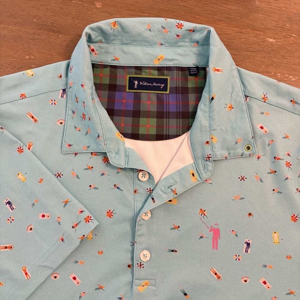 William Murray Golf Polo Shirt Mens Large Beach Print Stretch Caddyshack